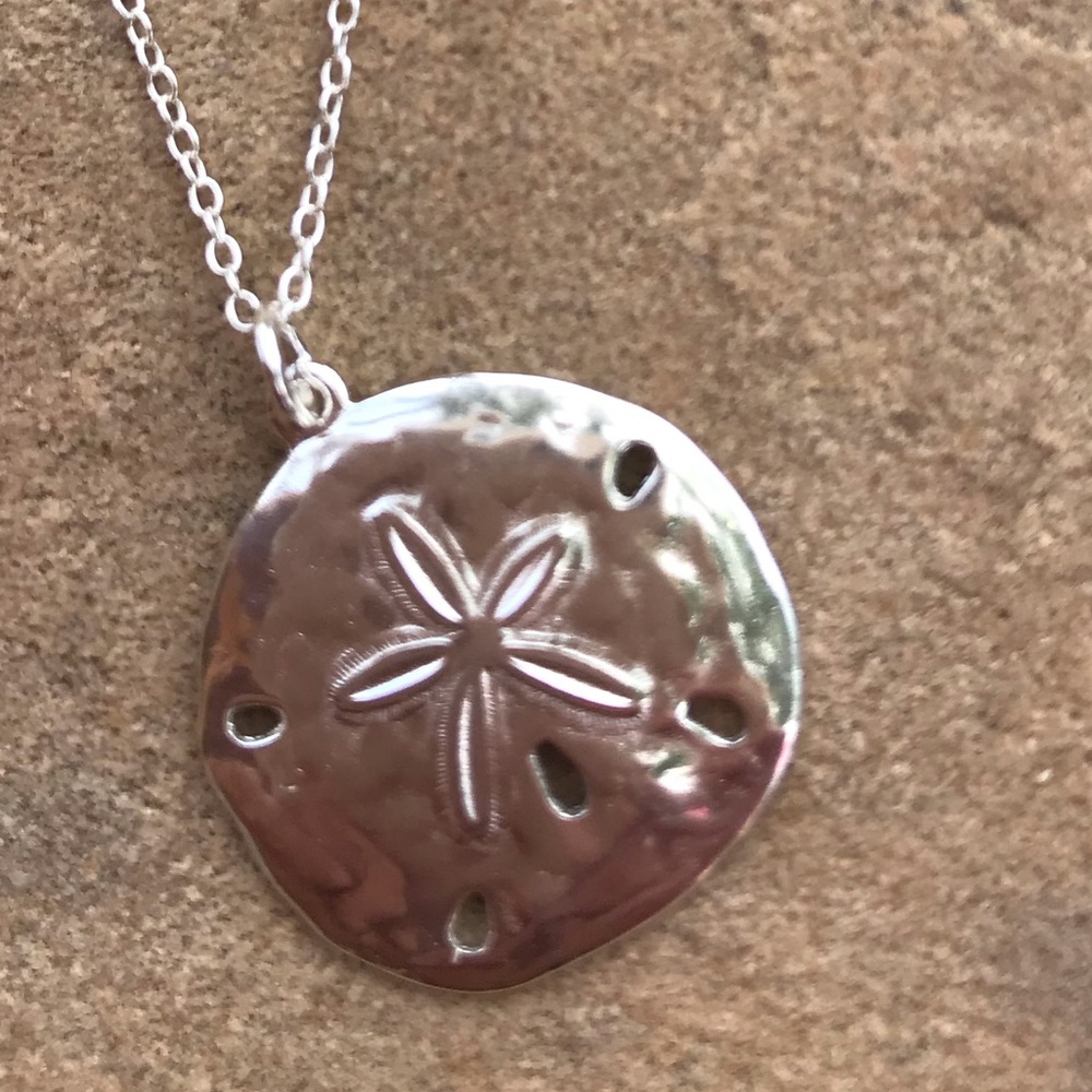 Sterling Silver Hammered Sand Dollar Necklace - Picture 2 of 14